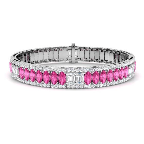 15.60ct SI2/G Oval cut Pink Sapphire Gemstone Bracelet in 18k White Gold