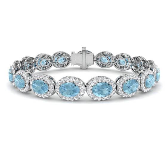 15.21ct SI2/G Oval cut Aquamarine Gemstone Bracelet in 18k White Gold