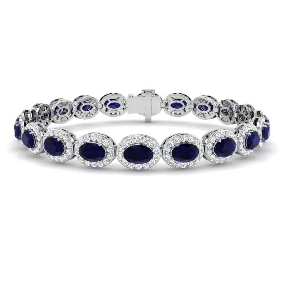 15.78ct SI2/G Oval cut Blue Sapphire Gemstone Bracelet in 18k White Gold