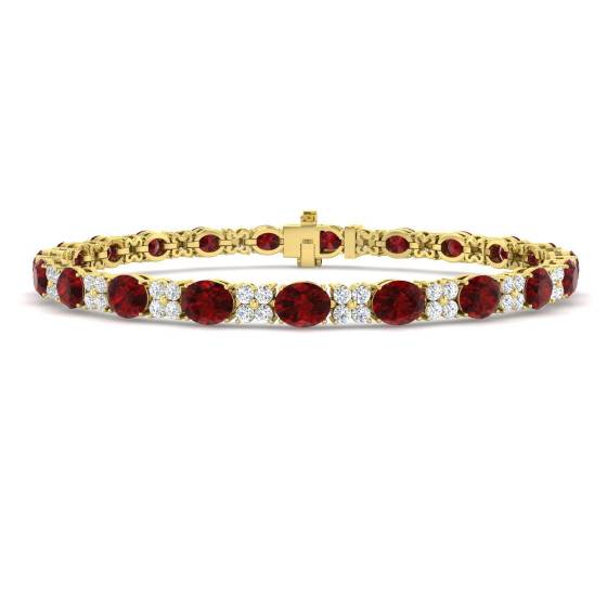 10.88ct SI2/G Oval cut Ruby Gemstone Bracelet in 18k Yellow Gold