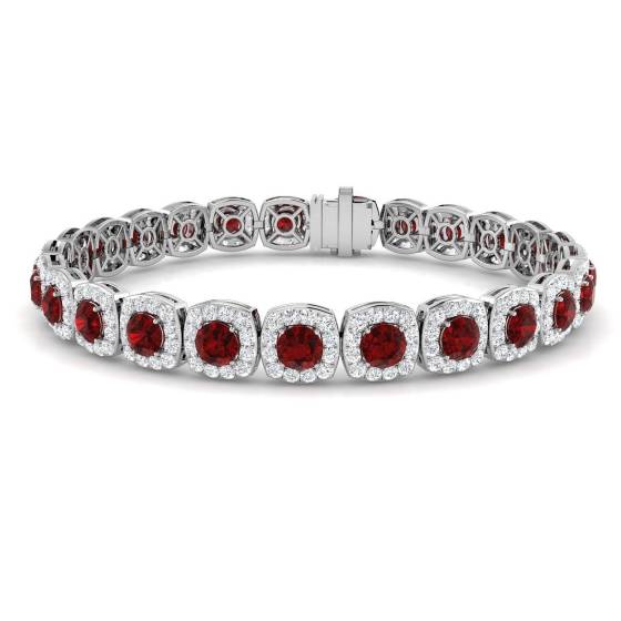 10.90ct SI2/G Round cut Ruby Gemstone Bracelet in 18k White Gold