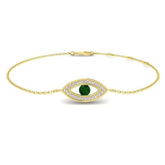 0.23ct SI2/G Round cut Diamonds Emerald Gemstone Bracelet in 9k Yellow Gold