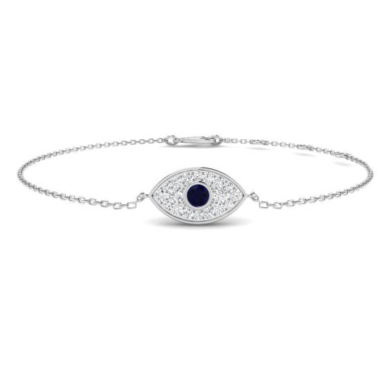 0.34ct SI2/G Round cut Diamonds Blue Sapphire Gemstone Bangle in 9k White Gold