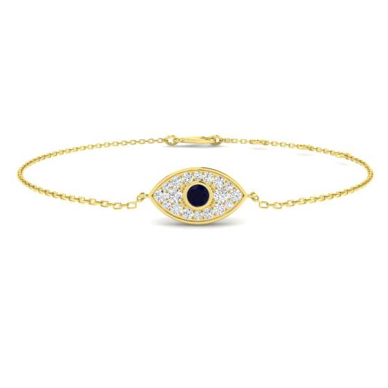 0.34ct SI2/G Round cut Diamonds Blue Sapphire Gemstone Bangle in 9k Yellow Gold