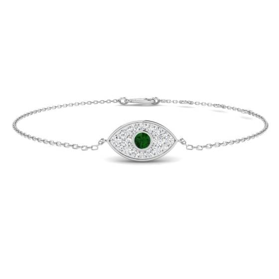 0.32ct SI2/G Round cut Diamonds Emerald Gemstone Bracelet in 9k White Gold