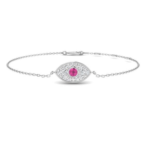 0.33ct SI2/G Round cut Diamonds Pink Sapphire Gemstone Bangle in 9k White Gold