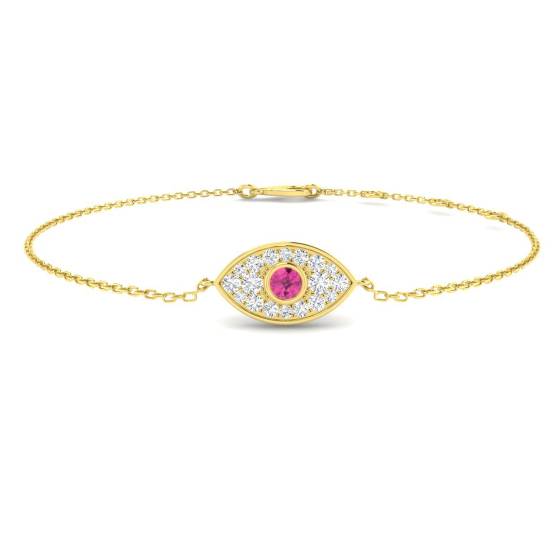 0.33ct SI2/G Round cut Diamonds Pink Sapphire Gemstone Bangle in 9k Yellow Gold