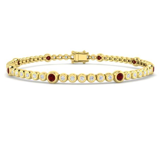 2.52ct SI2/G Round cut Ruby Gemstone Bracelet in 18k Yellow Gold