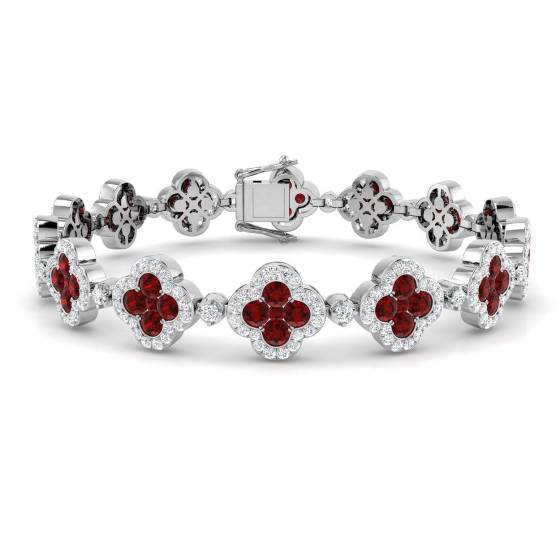 8.56ct SI2/G Round cut Ruby Gemstone Designer Bracelet in 18k White Gold