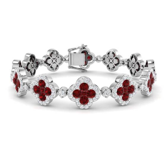 10.32ct SI2/G Round cut Ruby Gemstone Bracelet in 18k White Gold