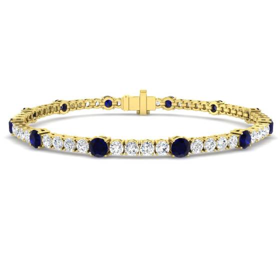 6.74ct SI2/G Round cut Blue Sapphire Gemstone Bracelet in 18k Yellow Gold