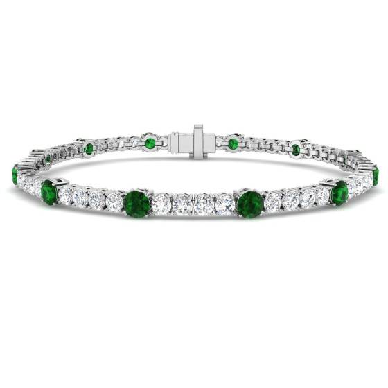 5.41ct SI2/G Round cut Emerald Gemstone Bracelet in 18k White Gold