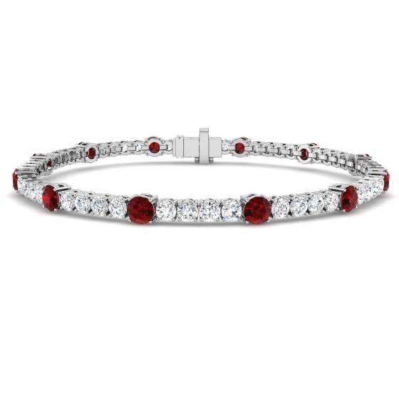 5.89ct SI2/G Round cut Ruby Gemstone Bracelet in 18k White Gold