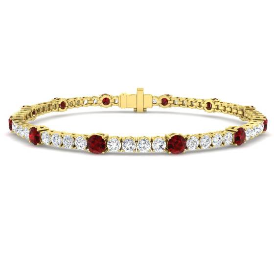 5.89ct SI2/G Round cut Ruby Gemstone Bracelet in 18k Yellow Gold