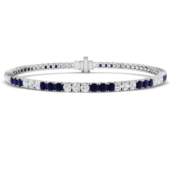 3.70ct SI2/G Round cut Blue Sapphire Gemstone Bracelet in 18k White Gold