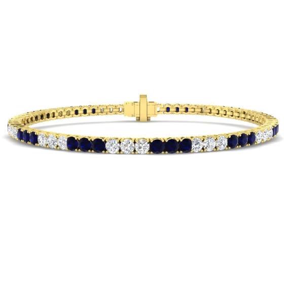 3.70ct SI2/G Round cut Blue Sapphire Gemstone Bracelet in 18k Yellow Gold