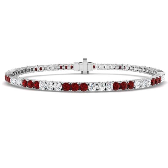 4.10ct SI2/G Round cut Ruby Gemstone Bracelet in 18k White Gold