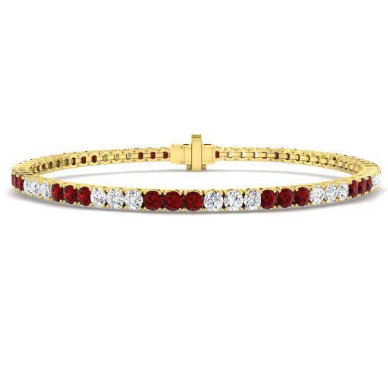 4.10ct SI2/G Round cut Ruby Gemstone Bracelet in 18k Yellow Gold