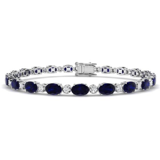 11.70ct SI2/G Oval cut Blue Sapphire Gemstone Bracelet in 18k White Gold