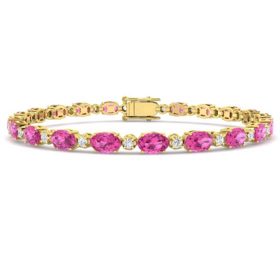 10.88ct SI2/G Oval cut Pink Sapphire Gemstone Bracelet in 18k Yellow Gold