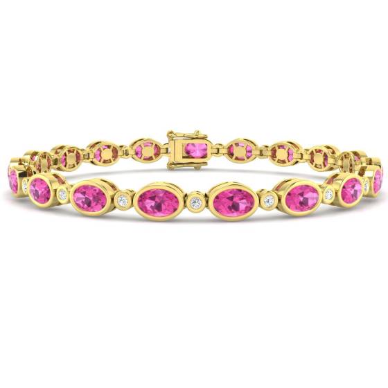 8.85ct SI2/G Oval cut Pink Sapphire Gemstone Bracelet in 18k Yellow Gold