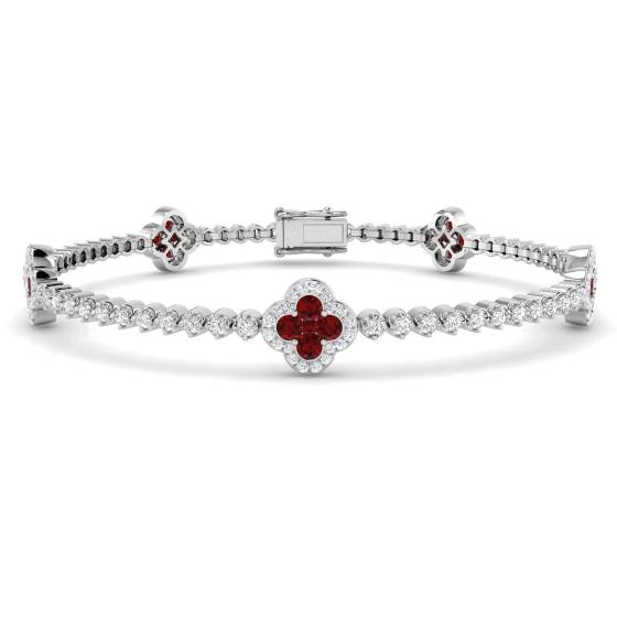 3.09ct SI2/G Round cut Ruby Gemstone Bracelet in 18k White Gold