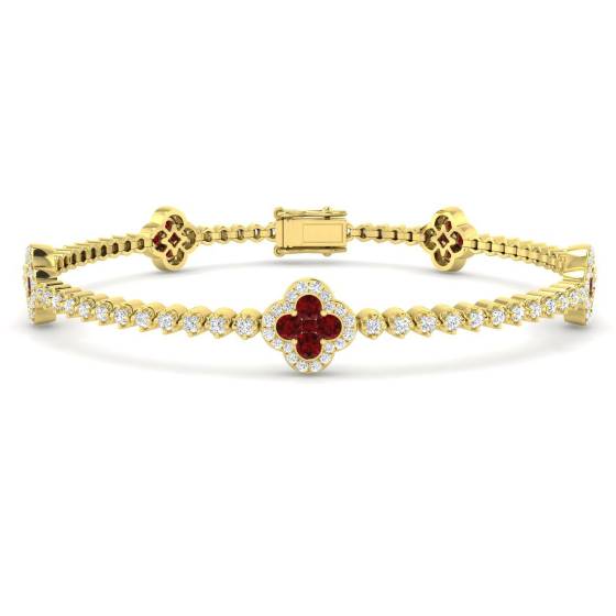 3.09ct SI2/G Round cut Ruby Gemstone Bracelet in 18k Yellow Gold