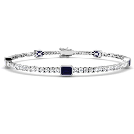 5.17ct SI2/G Emerald cut Blue Sapphire Gemstone Bracelet in 18k White Gold