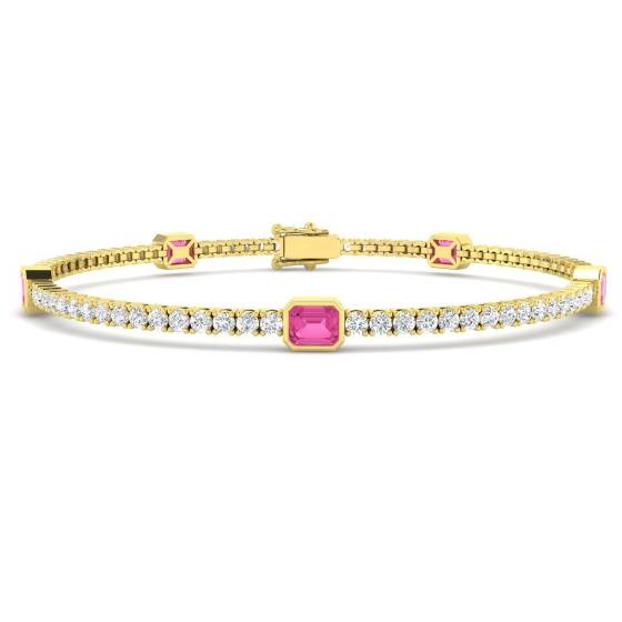 5.24ct SI2/G Emerald cut Pink Sapphire Gemstone Bracelet in 18k Yellow Gold