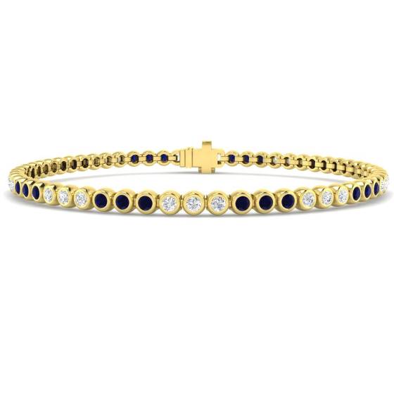 1.49ct SI2/G Round cut Blue Sapphire Gemstone Bracelet in 18k Yellow Gold