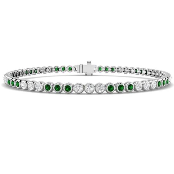 1.35ct SI2/G Round cut Emerald Gemstone Bracelet in 18k White Gold