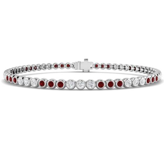 1.46ct SI2/G Round cut Ruby Gemstone Bracelet in 18k White Gold