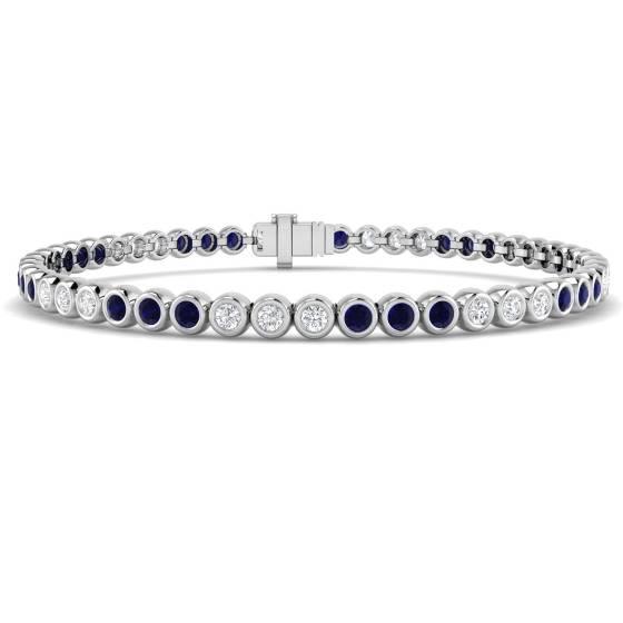 2.55ct SI2/G Round cut Blue Sapphire Gemstone Bracelet in 18k White Gold