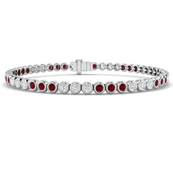 2.85ct SI2/G Round cut Ruby Gemstone Bracelet in 18k White Gold