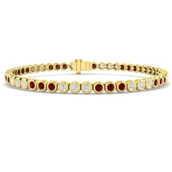 2.85ct SI2/G Round cut Ruby Gemstone Bracelet in 18k Yellow Gold