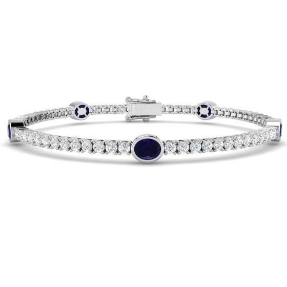 4.51ct SI2/G Round cut Blue Sapphire Gemstone Bracelet in 18k White Gold