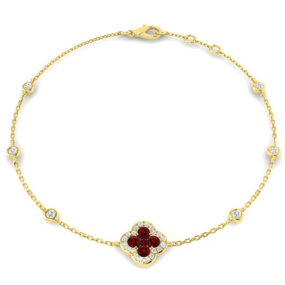 0.56ct SI2/G Round cut Ruby Gemstone Bracelet in 18k Yellow Gold