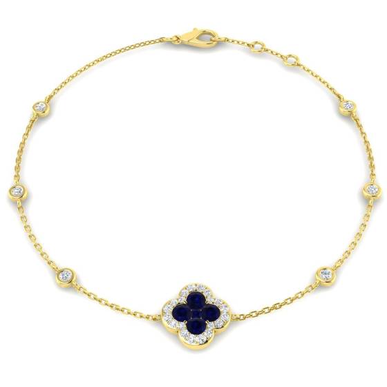 0.70ct SI2/G Round cut Blue Sapphire Gemstone Bracelet in 18k Yellow Gold