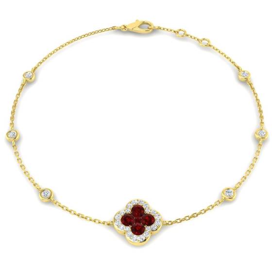 0.75ct SI2/G Round cut Ruby Gemstone Bracelet in 18k Yellow Gold