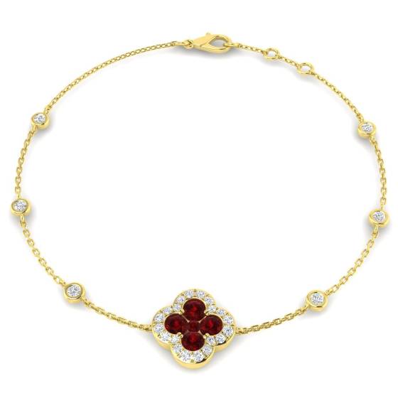 1.01ct SI2/G Round cut Ruby Gemstone Bracelet in 18k Yellow Gold