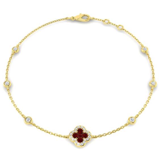 0.39ct SI2/G Round cut Ruby Gemstone Bracelet in 18k Yellow Gold