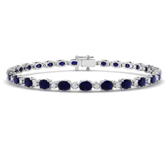 9.68ct SI2/G Oval cut Blue Sapphire Gemstone Bracelet in 18k White Gold