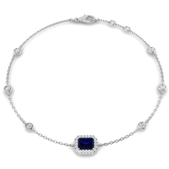 0.75ct SI2/G Emerald cut Blue Sapphire Gemstone Bracelet in 18k White Gold