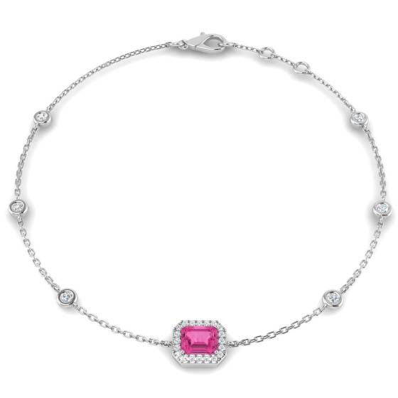 0.68ct SI2/G Emerald cut Pink Sapphire Gemstone Bracelet in 18k White Gold