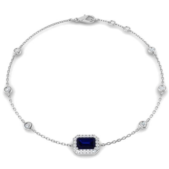 0.70ct SI2/G Emerald cut Blue Sapphire Gemstone Bracelet in 18k White Gold