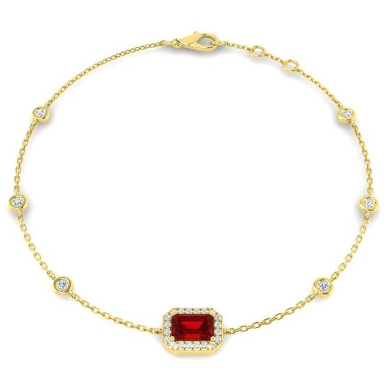 0.71ct SI2/G Emerald cut Ruby Gemstone Bracelet in 18k Yellow Gold