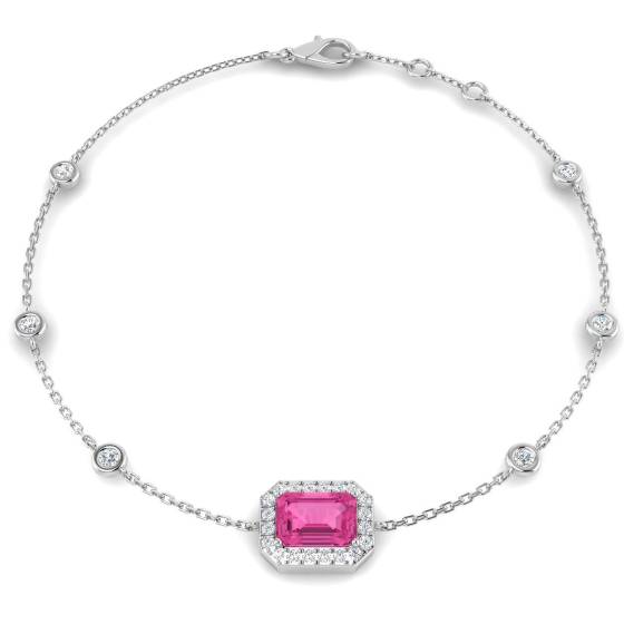 1.69ct SI2/G Emerald cut Pink Sapphire Gemstone Bracelet in 18k White Gold