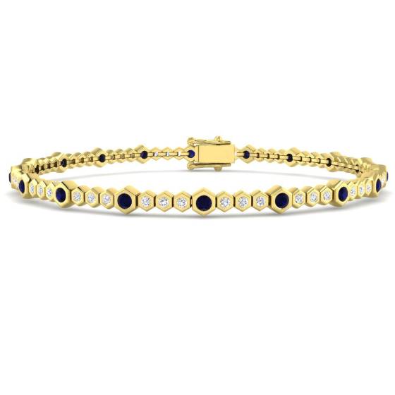 1.73ct SI2/G Round cut Blue Sapphire Gemstone Bracelet in 18k Yellow Gold