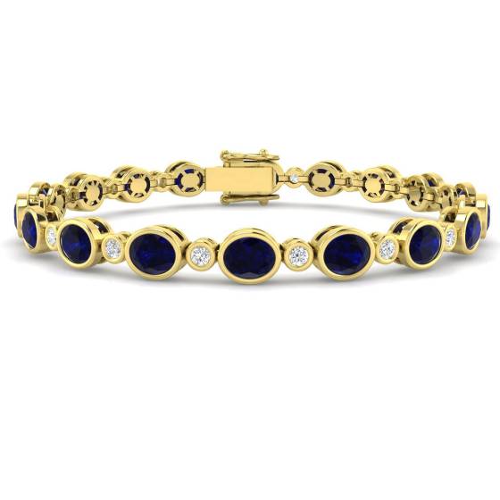 10.97ct SI2/G Oval cut Blue Sapphire Gemstone Bracelet in 18k Yellow Gold