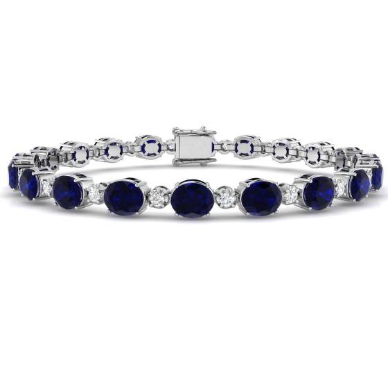 14.63ct SI2/G Oval cut Blue Sapphire Gemstone Bracelet in 18k White Gold